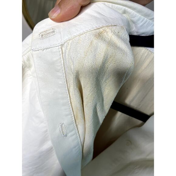 Frame Pleated Button-front Leather Shirt In Bone size M medium - Picture 5 of 7